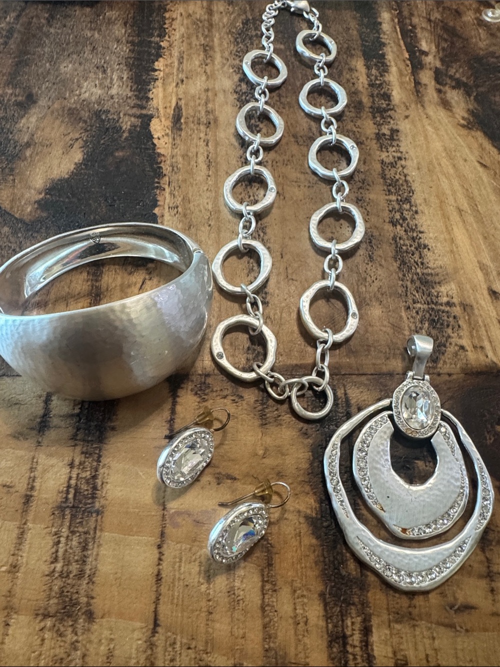 Brighton Silver-Tone Layered Pendant Necklace with Crystal Accents